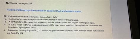 Solved 22. Who are the Janjaweed? it was a militia group | Chegg.com