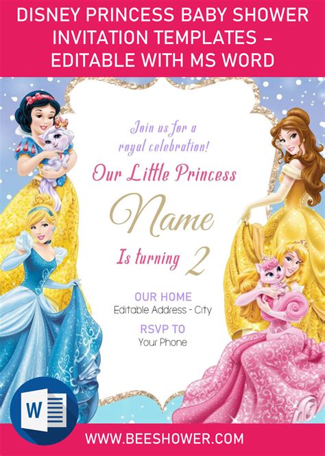 Disney Princess Baby Shower Invitation Templates - Editable With MS Word