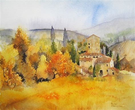 Autumn Colours Tuscany von artbyrachel | Watercolor landscape, Landscape paintings, Contemporary ...