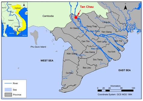 Map of the Vietnamese Mekong Delta and the location of Tan Chau gauge [26]. | Download ...