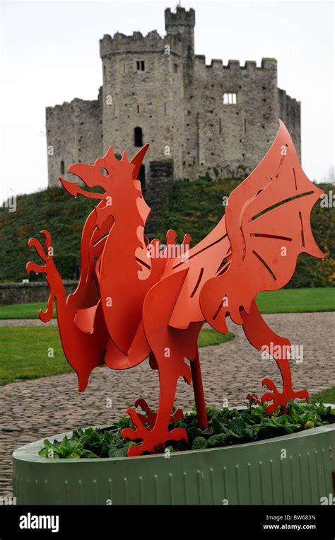 Red Welsh Dragon at Cardiff Castle Wales Stock Photo - Alamy