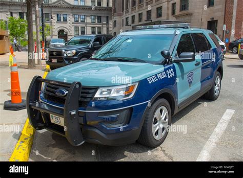 Massachusetts State Police trooper car on Beacon Hill in downtown Boston, Massachusetts MA, USA ...