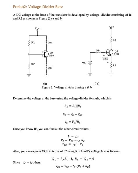 SOLVED: Prelab 2: Voltage-Divider Bias A DC voltage at the base of the ...