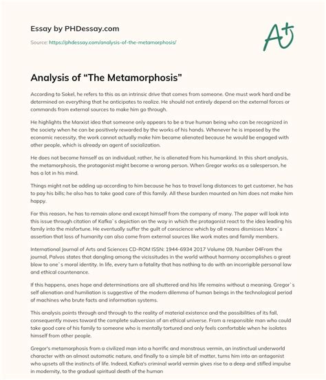 Analysis of “The Metamorphosis” - PHDessay.com