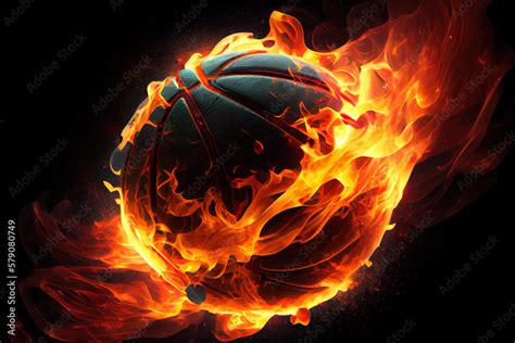 Basketball ball flying in flames realistic vector. Generative Ai Stock ...