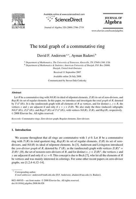 (PDF) The total graph of a commutative ring