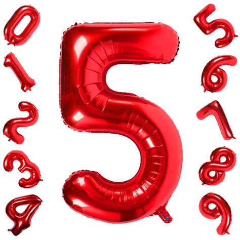 Red 5 Balloons,40 Inch Birthday Foil Balloon Party Decorations Supplies Helium Mylar Digital ...