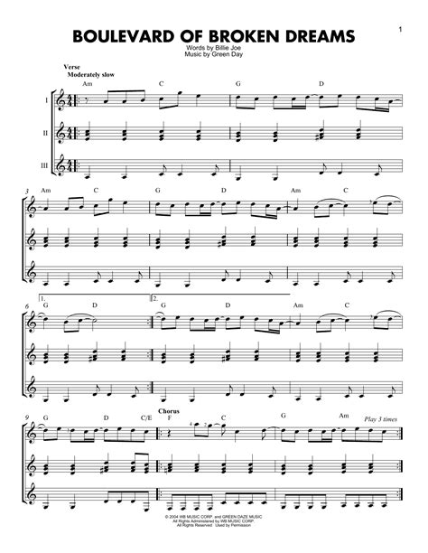 Green Day "Boulevard Of Broken Dreams" Sheet Music Notes | Download Printable PDF Score 156862