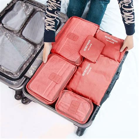 6 Pcs/set Nylon Packing Cubes Set Travel Bag Organizer Large Capacity Travel Bags Hand Luggage ...