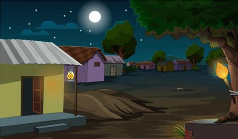 Premium Vector | 2d village night scene