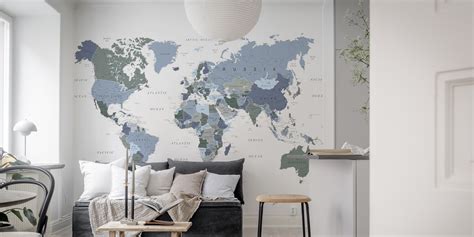 World Map Blue Green Wallpaper - Buy Online | Happywall