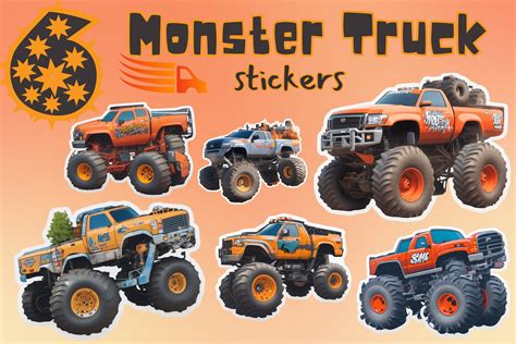 6 Monster Truck Car Stickers Kids Boys Graphic by Dremari Graphics ...