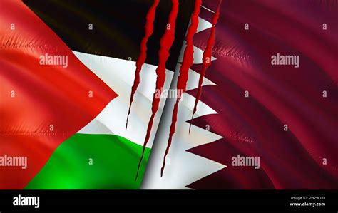 Palestine and Qatar flags with scar concept. Waving flag,3D rendering ...