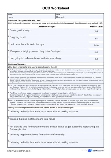 Free ocd therapy worksheet, Download Free ocd therapy worksheet png images, Free Worksheets on ...