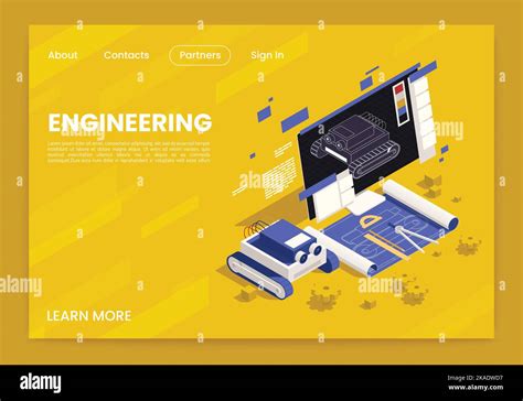 STEM education engineering isometric webpage banner computer 3d ...