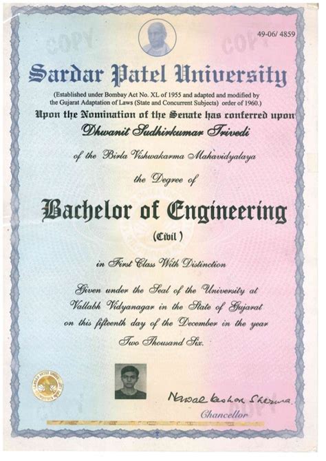 Bachelor of Engineering - Degree Certificate_SPU_Dhwanit