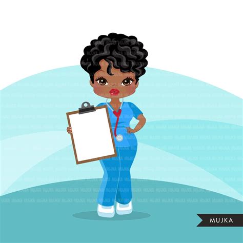 Black nurse clipart with scrubs African-American graphics | Etsy