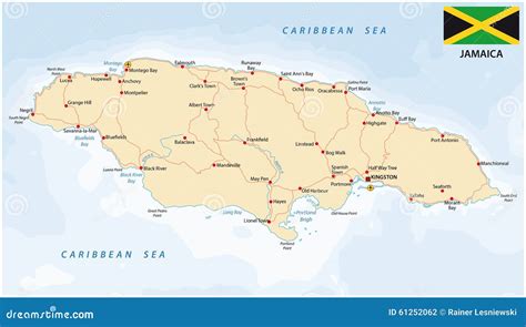 Jamaica Road Map With Flag Stock Illustration - Image: 61252062