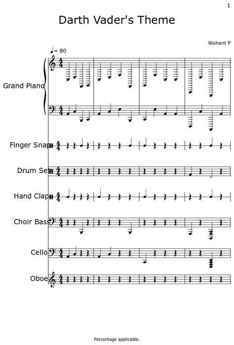 Darth Vader's Theme - Sheet music for Piano, Finger Snap, Drum Set ...