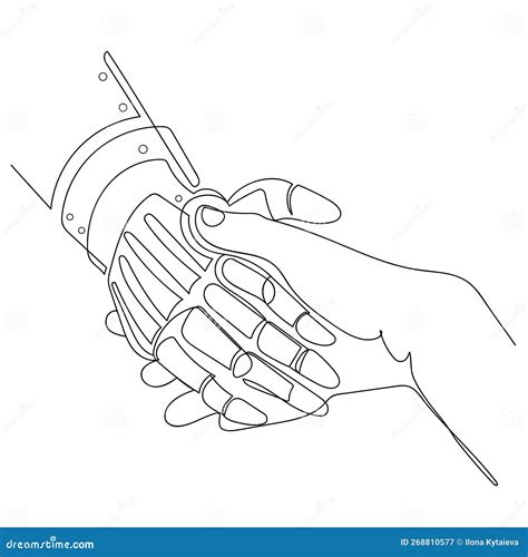 Robot or Cyborg Arm and Hand Human Handshake Continuous Line Drawing Vector Line Icon Logo ...