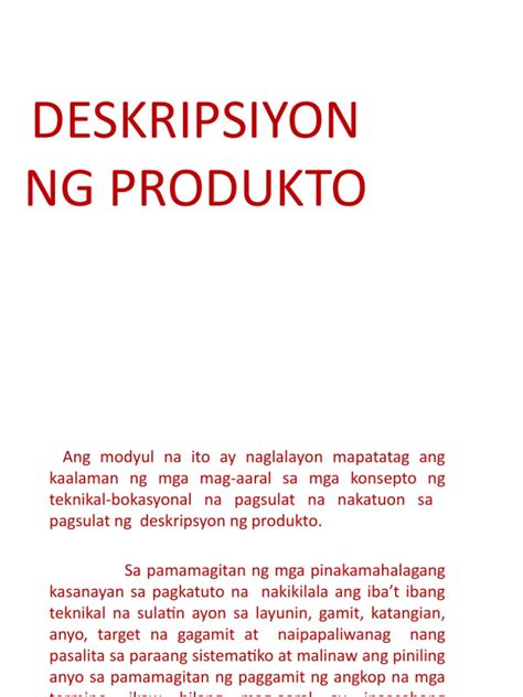 Deskripsyon NG Produkto | PDF