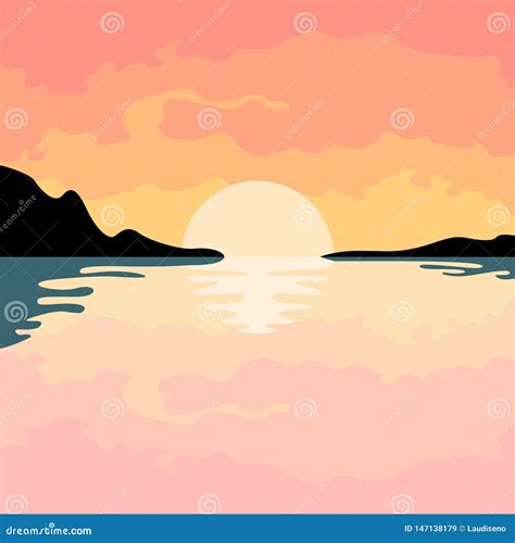 Isolated Beautiful Seascape with Sunset Illustration Stock Vector ...