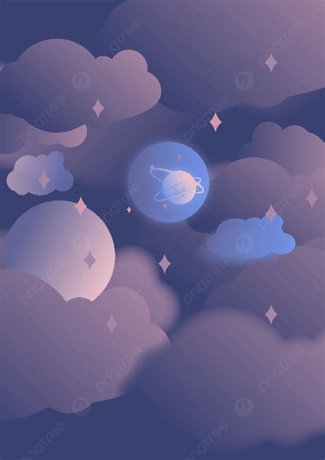 Background Ilustrasi Langit Malam Awan Bulan Bintang, Xingyue, Malam ...