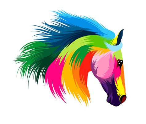 Abstract horse head portrait from multicolored paints. Colored drawing. Vector illustration of ...