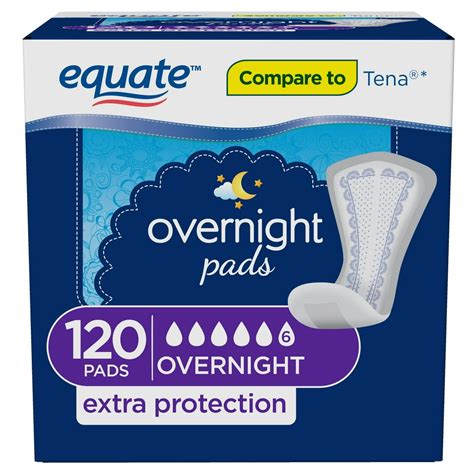 Equate Overnight Incontinence Pads for Women, Ultimate Absorbency, 120 ...