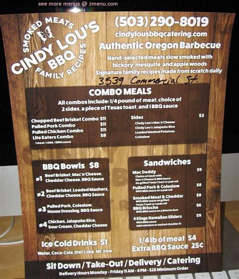 Online Menu of Cindy Lous Barbecue Restaurant, Salem, Oregon, 97302 - Zmenu