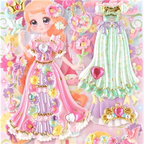 kawaii girls princess pink purple green dress up doll puffy sponge ...