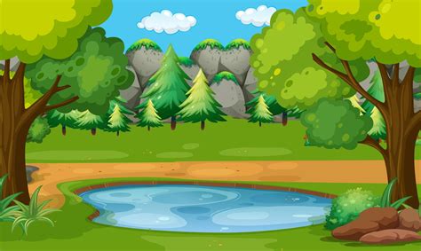 Scene with pond in the woods 519537 Vector Art at Vecteezy