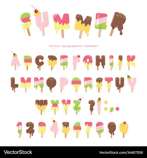 Ice cream melted font popsicle colorful letters Vector Image