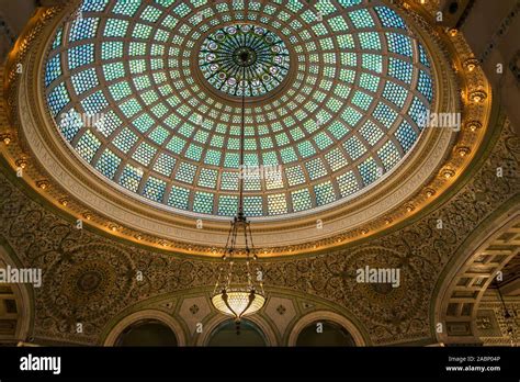 Tiffany glass dome at Chicago Cultural Center, a landmark building ...