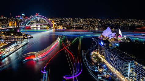 Download Wallpaper 1920x1080 Sydney, beautiful city night view, lights, Opera House, Australia ...