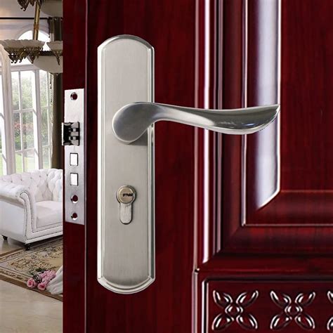 Door Lock Stainless Steel Panel Double Tongue Handle Interior Door ...