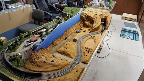 a model train set on display in an office