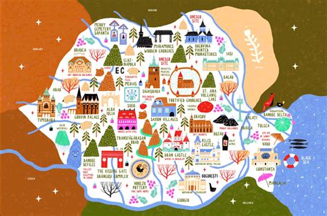 Romania Illustrated Tourist Attractions Map