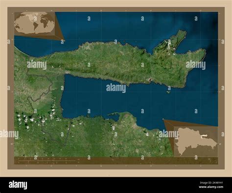 Samana, province of Dominican Republic. Low resolution satellite map. Corner auxiliary location ...