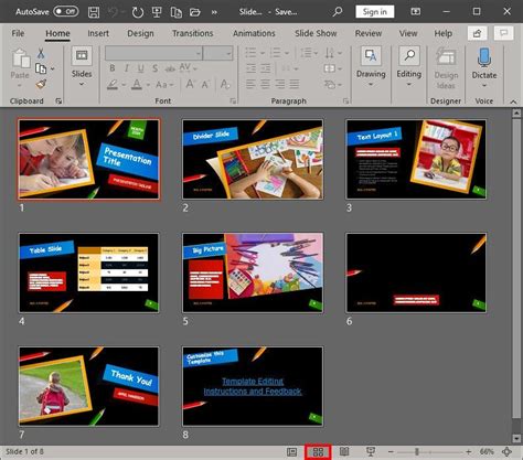 Slide Sorter View in PowerPoint 365 for Windows