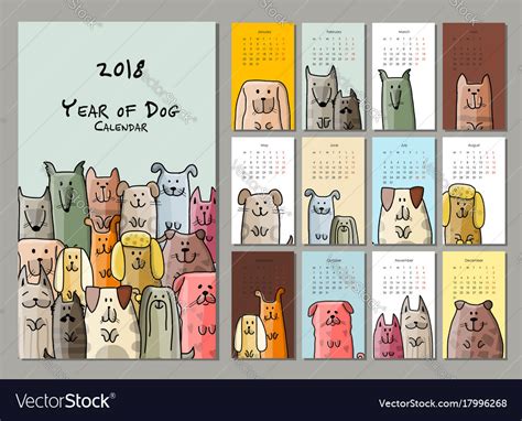 Funny dogs calendar 2018 design Royalty Free Vector Image