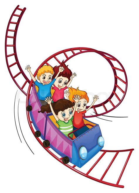 Brave kids riding in a roller coaster ride | Stock vector | Colourbox