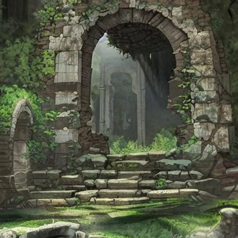 concept art of ancient fantasy ruins in a forest wit...