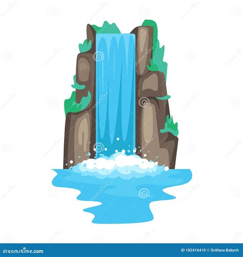 Waterfall Vector Sketch, Cascade Waterfall In The Rocks Hand-drawn Vector Illustration ...