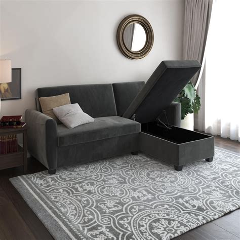 DHP Noah Sectional Sofa Bed with Storage, Twin Bed Frame, Gray Velvet ...