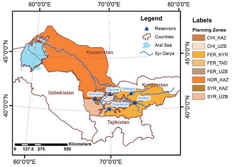 Base Map of the Syr Darya River basin. Agricultural planning zones are ...