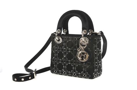 CHRISTIAN DIOR MINI LADY DIOR BAG IN BLACK "CANNAGE" SATIN WITH RHINES – The Vintage Contessa ...