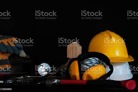 Construction Materials Concept Safety Construction Tools Hand Tools And Power Tools Stock Photo ...