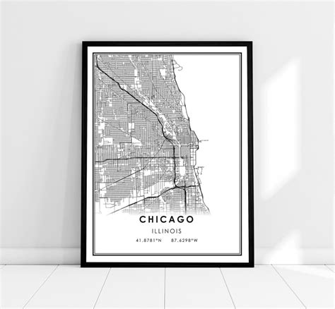 Chicago Map Print Poster Canvas Illinois Map Print Poster Canvas ...