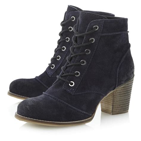 BERTIE LADIES PAXSON WOMENS NAVY BLUE SUEDE STACKED HEEL ANKLE BOOTS ...